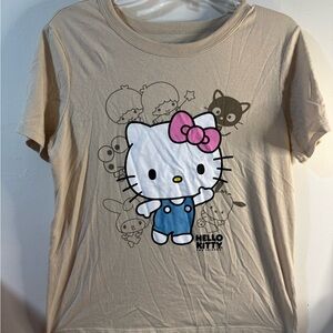 Sanrio Hello Kitty Tan T-Shirt with Pink and Blue Accents